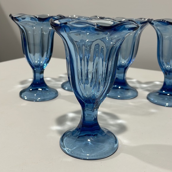 Libbey Blue Glass Ice Cream Sundae Parfait Tulip 6”Cups glasses Set of 8 - Picture 8 of 16